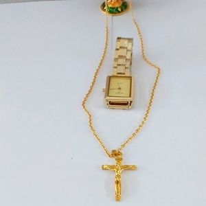 2pcs jewelry for man Necklace and watch Any occasion Gold color Fashion